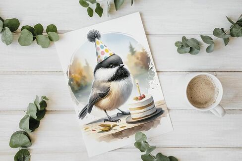 Premium Cute Chickadee Birthday Card, 5"x7" High Gloss Photo Quality, Blank Card, High Quality Thick Eco Friendly Kraft Envelope Included in Saudi Arabia