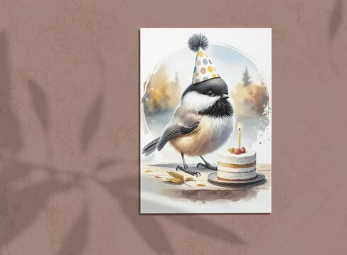 Premium Cute Chickadee Birthday Card, 5"x7" High Gloss Photo Quality, Blank Card, High Quality Thick Eco Friendly Kraft Envelope Included in Saudi Arabia