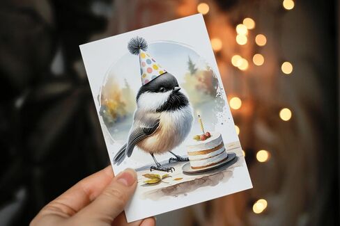 Premium Cute Chickadee Birthday Card, 5"x7" High Gloss Photo Quality, Blank Card, High Quality Thick Eco Friendly Kraft Envelope Included in Saudi Arabia