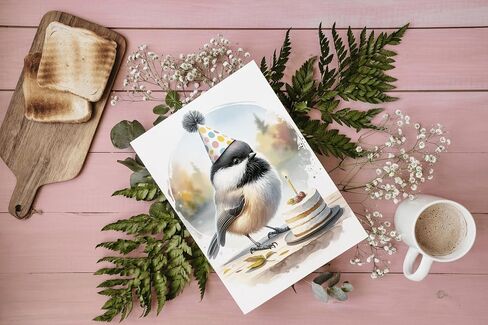 Premium Cute Chickadee Birthday Card, 5"x7" High Gloss Photo Quality, Blank Card, High Quality Thick Eco Friendly Kraft Envelope Included in Saudi Arabia