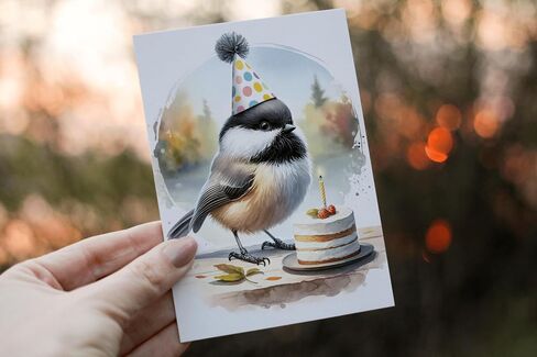 Premium Cute Chickadee Birthday Card, 5"x7" High Gloss Photo Quality, Blank Card, High Quality Thick Eco Friendly Kraft Envelope Included in Saudi Arabia