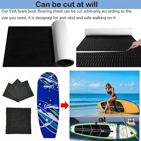 Nisorpa EVA Foam Boat Flooring Sheet، ذاتية اللصق، أرضية القارب، سطح السفينة غير قابل للانزلاق، خشب الساج البحري، سجادة القارب لليخوت، قوارب الكاياك، لوح ركوب الأمواج، قارب RV، 86.6 بوصة × 23.6 بوصة، أسود in Saudi Arabia