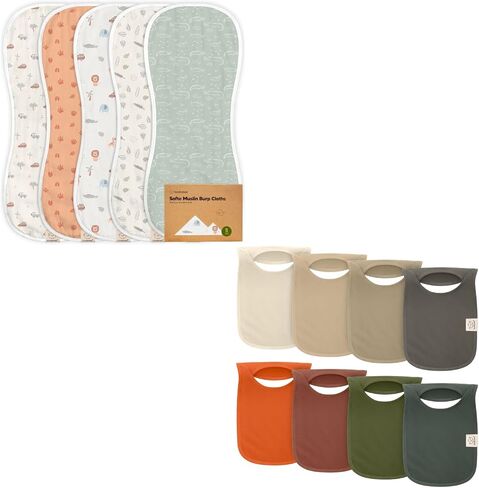KeaBabies 5-Pack Muslin Baby Burp Cloths and 8-Pack Baby Bibs for Boys, Girls - Organic White Bamboo Viscose Cotton Burp Cloth - Pull-on Bibs, Baby Bandana Bibs For Drooling And Teething in Saudi Arabia