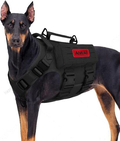 Tactical Dog Harness with Handle for Large Dogs,2X Metal Buckle, Dog MOLLE Vest with Pockets,No Pull Adjustable Pet Harness, Easy Control Dog Vest Harness for Working Training (Black, Medium) in Saudi Arabia