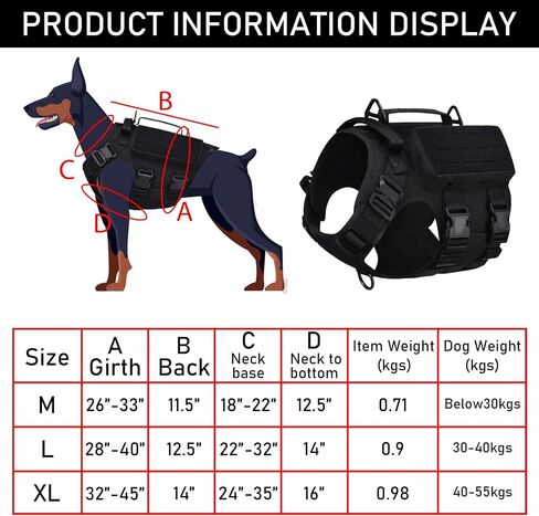 Tactical Dog Harness with Handle for Large Dogs,2X Metal Buckle, Dog MOLLE Vest with Pockets,No Pull Adjustable Pet Harness, Easy Control Dog Vest Harness for Working Training (Black, Medium) in Saudi Arabia