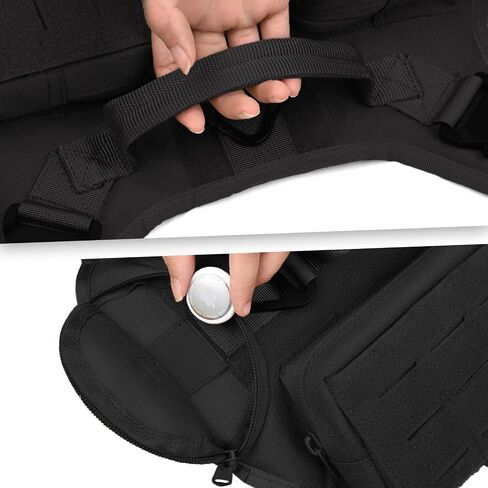 Tactical Dog Harness with Handle for Large Dogs,2X Metal Buckle, Dog MOLLE Vest with Pockets,No Pull Adjustable Pet Harness, Easy Control Dog Vest Harness for Working Training (Black, Medium) in Saudi Arabia