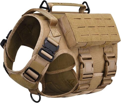 Tactical Dog Harness with Handle for Large Dogs,2X Metal Buckle, Dog MOLLE Vest with Pockets,No Pull Adjustable Pet Harness, Easy Control Dog Vest Harness for Working Training (Black, Medium) in Saudi Arabia