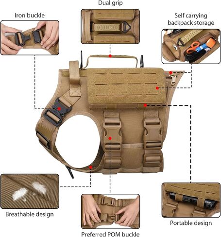Tactical Dog Harness with Handle for Large Dogs,2X Metal Buckle, Dog MOLLE Vest with Pockets,No Pull Adjustable Pet Harness, Easy Control Dog Vest Harness for Working Training (Black, Medium) in Saudi Arabia