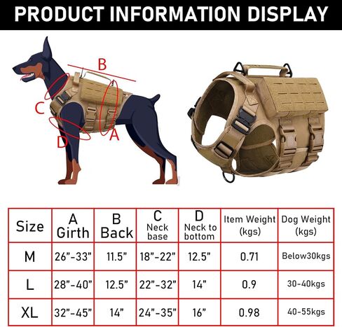 Tactical Dog Harness with Handle for Large Dogs,2X Metal Buckle, Dog MOLLE Vest with Pockets,No Pull Adjustable Pet Harness, Easy Control Dog Vest Harness for Working Training (Black, Medium) in Saudi Arabia