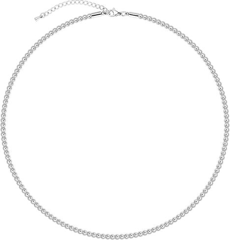 AMITER Gold/Silver Painted Bead Necklace, 3mm/ 4mm/ 5mm/ 6mm/ 8mm Ball Beaded Chain Necklaces for Women & Men in Kuwait