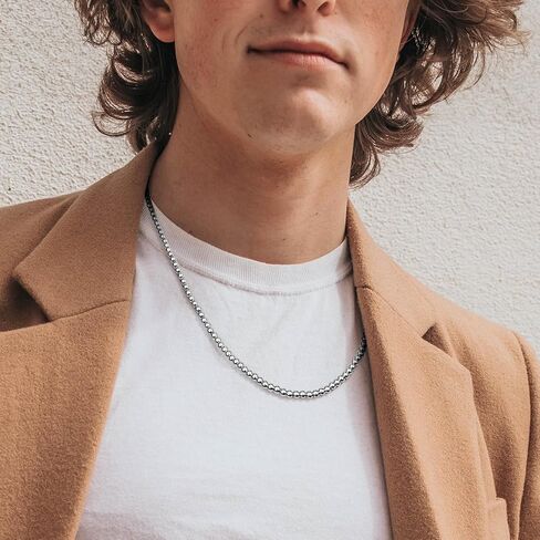 AMITER Gold/Silver Painted Bead Necklace, 3mm/ 4mm/ 5mm/ 6mm/ 8mm Ball Beaded Chain Necklaces for Women & Men in Kuwait