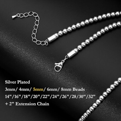 AMITER Gold/Silver Painted Bead Necklace, 3mm/ 4mm/ 5mm/ 6mm/ 8mm Ball Beaded Chain Necklaces for Women & Men in Kuwait