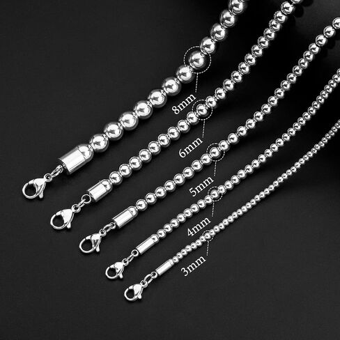 AMITER Gold/Silver Painted Bead Necklace, 3mm/ 4mm/ 5mm/ 6mm/ 8mm Ball Beaded Chain Necklaces for Women & Men in Kuwait