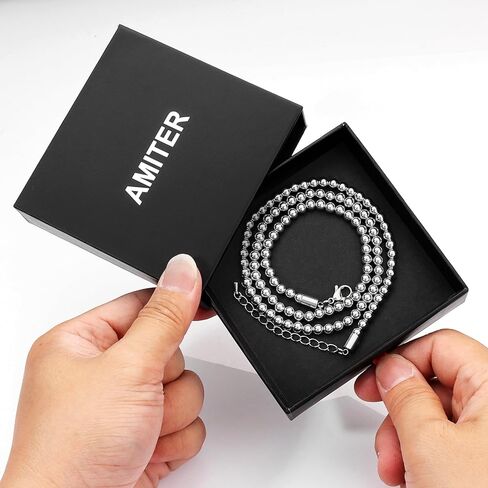 AMITER Gold/Silver Painted Bead Necklace, 3mm/ 4mm/ 5mm/ 6mm/ 8mm Ball Beaded Chain Necklaces for Women & Men in Kuwait