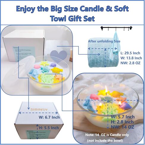 Sibinsy Scented White Candles Blue Beach Ocean Candle Towel Gift Set Beeswax Soy Candles NW 14OZ New Home Gift Ideas Teacher Thank You Gifts Coworker Goodbye Gifts in Saudi Arabia
