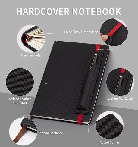 دفتر يوميات مبطن، دفتر ملاحظات جلدي مخطط A5 مع غطاء قلم، 200 صفحة / 100 جرام في المتر المربع دفاتر ملاحظات ذات غلاف صلب، مجلة يومية للسفر والعمل والمدرسة وتدوين الملاحظات وقواعد الكلية in Kuwait