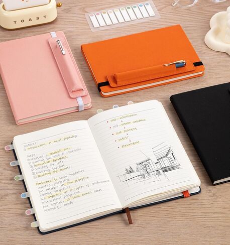 دفتر يوميات مبطن، دفتر ملاحظات جلدي مخطط A5 مع غطاء قلم، 200 صفحة / 100 جرام في المتر المربع دفاتر ملاحظات ذات غلاف صلب، مجلة يومية للسفر والعمل والمدرسة وتدوين الملاحظات وقواعد الكلية in Kuwait