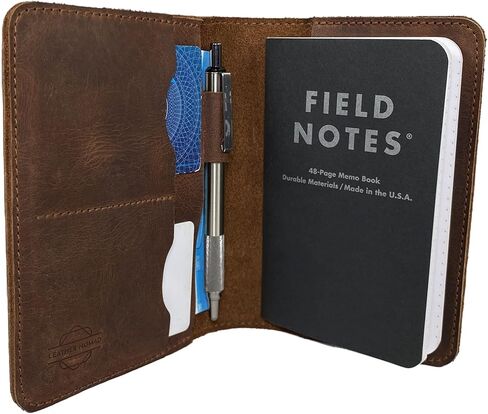 Leather Nomad, Field Notes Cover (3.5 x 5.5 in.) with Card Slots (Notebook Not Included) Refillable Protective Storage for Journal, Full Grain Leather, Handmade, Bourbon Brown in Saudi Arabia