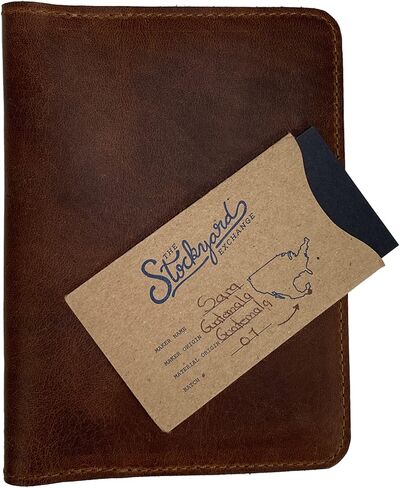 Leather Nomad, Field Notes Cover (3.5 x 5.5 in.) with Card Slots (Notebook Not Included) Refillable Protective Storage for Journal, Full Grain Leather, Handmade, Bourbon Brown in Saudi Arabia