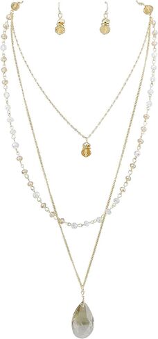 Bocar 3 Layer Jewelry Set Long Chain Pendant Bead Necklace Earring for Women in Saudi Arabia