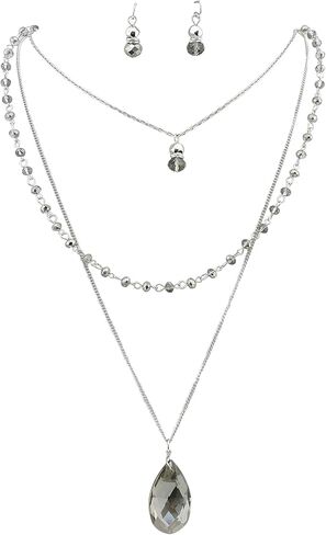 Bocar 3 Layer Jewelry Set Long Chain Pendant Bead Necklace Earring for Women in Saudi Arabia