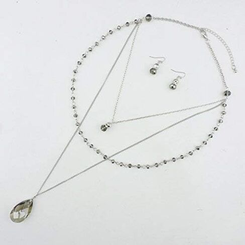 Bocar 3 Layer Jewelry Set Long Chain Pendant Bead Necklace Earring for Women in Saudi Arabia