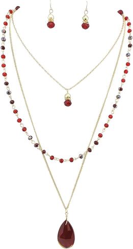 Bocar 3 Layer Jewelry Set Long Chain Pendant Bead Necklace Earring for Women in Saudi Arabia