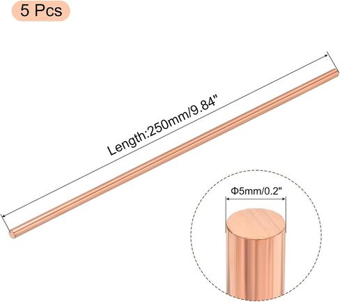 MECCANIXITY 5 Pack Pure Copper Round Rod 5mm/0.2 Inch Diameter 300mm/12 Inch Length Solid Copper Rod Lathe Bar Stock for DIY Metal Craft Metal Working Hobbies in Saudi Arabia