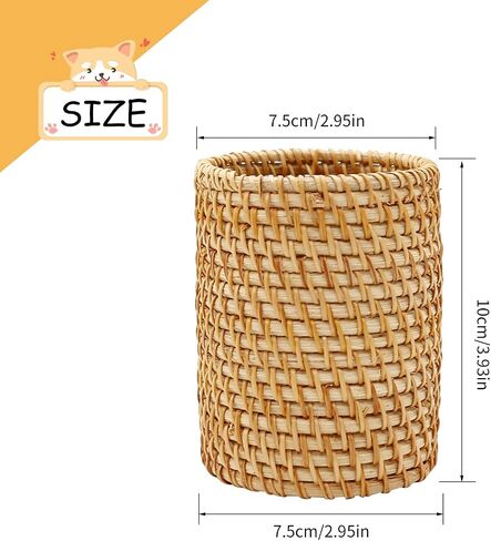 2 Pack Rattan Pencil Holder Handmade Pen Organizer Boho Desk Accessories Pen Cup Holder Desk Accessories Aesthetic Holder for Desk Desk Cute in Saudi Arabia