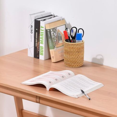 2 Pack Rattan Pencil Holder Handmade Pen Organizer Boho Desk Accessories Pen Cup Holder Desk Accessories Aesthetic Holder for Desk Desk Cute in Saudi Arabia