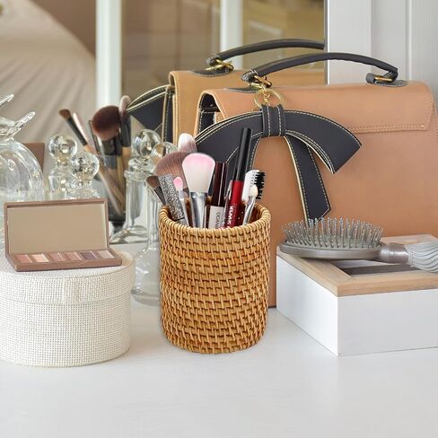 2 Pack Rattan Pencil Holder Handmade Pen Organizer Boho Desk Accessories Pen Cup Holder Desk Accessories Aesthetic Holder for Desk Desk Cute in Saudi Arabia
