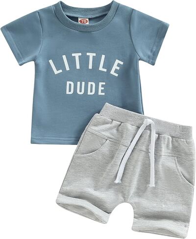 Toddler Baby Boy Summer Clothes Letter Print Short Sleeve Tee Tops with Elastic Waist Shorts 2Pcs Outfits Set in Saudi Arabia