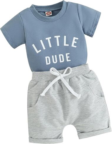 Toddler Baby Boy Summer Clothes Letter Print Short Sleeve Tee Tops with Elastic Waist Shorts 2Pcs Outfits Set in Saudi Arabia