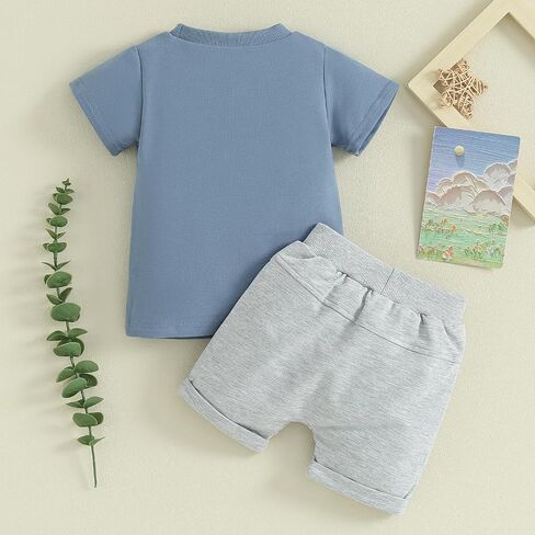 Toddler Baby Boy Summer Clothes Letter Print Short Sleeve Tee Tops with Elastic Waist Shorts 2Pcs Outfits Set in Saudi Arabia