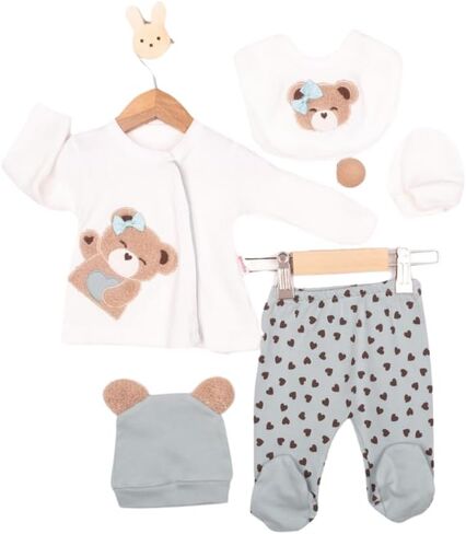 Newborn Infant Baby Boy Clothes Print Long Sleeve Bodysuit + Pants + Hat 5 PCS Outfits Set in Saudi Arabia