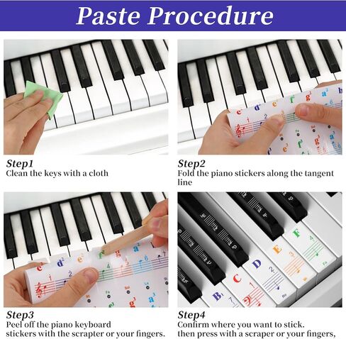 Piano Key Stickers 88 Key Piano Notes Guide Removable Letters Piano Keyboard Stickers for All Piano Keys Transparent Note Guie（Rainbow Colors） in Saudi Arabia