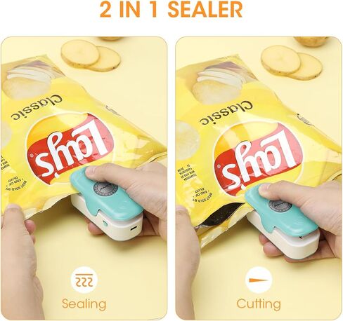 Aieve Bag Sealer Mini، 2 في 1 حقيبة مانعة للتسرب مع قطاعة، USB-C قابلة لإعادة الشحن حقيبة السدادة مع ظهر مغناطيسي، حقيبة محمولة صغيرة للأكياس البلاستيكية والوجبات الخفيفة وتخزين المواد الغذائية، أزرق in Kuwait