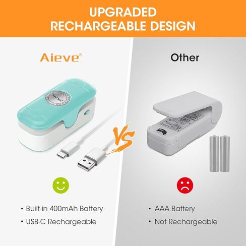 Aieve Bag Sealer Mini، 2 في 1 حقيبة مانعة للتسرب مع قطاعة، USB-C قابلة لإعادة الشحن حقيبة السدادة مع ظهر مغناطيسي، حقيبة محمولة صغيرة للأكياس البلاستيكية والوجبات الخفيفة وتخزين المواد الغذائية، أزرق in Kuwait