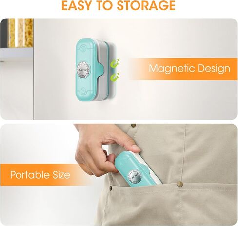 Aieve Bag Sealer Mini، 2 في 1 حقيبة مانعة للتسرب مع قطاعة، USB-C قابلة لإعادة الشحن حقيبة السدادة مع ظهر مغناطيسي، حقيبة محمولة صغيرة للأكياس البلاستيكية والوجبات الخفيفة وتخزين المواد الغذائية، أزرق in Kuwait