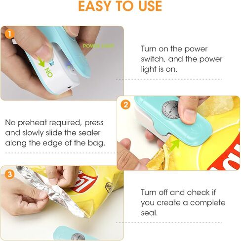 Aieve Bag Sealer Mini، 2 في 1 حقيبة مانعة للتسرب مع قطاعة، USB-C قابلة لإعادة الشحن حقيبة السدادة مع ظهر مغناطيسي، حقيبة محمولة صغيرة للأكياس البلاستيكية والوجبات الخفيفة وتخزين المواد الغذائية، أزرق in Kuwait