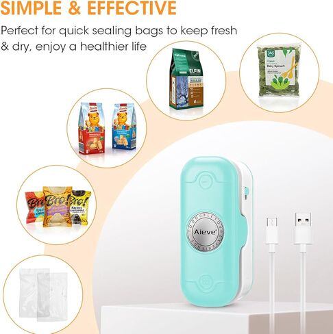 Aieve Bag Sealer Mini، 2 في 1 حقيبة مانعة للتسرب مع قطاعة، USB-C قابلة لإعادة الشحن حقيبة السدادة مع ظهر مغناطيسي، حقيبة محمولة صغيرة للأكياس البلاستيكية والوجبات الخفيفة وتخزين المواد الغذائية، أزرق in Kuwait