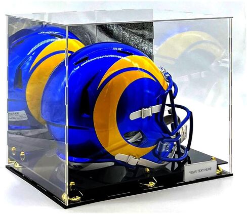 صندوق عرض أكريليك لخوذة كرة القدم بالحجم الكامل، صندوق عرض ذهبي بمرآة بمستويين للأحذية حماية من الأشعة فوق البنفسجية in Kuwait