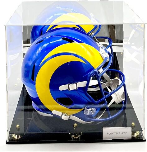 صندوق عرض أكريليك لخوذة كرة القدم بالحجم الكامل، صندوق عرض ذهبي بمرآة بمستويين للأحذية حماية من الأشعة فوق البنفسجية in Kuwait