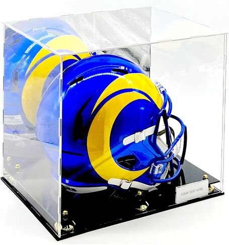 صندوق عرض أكريليك لخوذة كرة القدم بالحجم الكامل، صندوق عرض ذهبي بمرآة بمستويين للأحذية حماية من الأشعة فوق البنفسجية in Kuwait