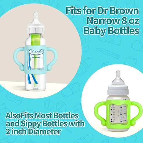 مقابض الزجاجات لزجاجات الأطفال الضيقة من دكتور براون، حامل زجاجات الأطفال مع مقابض سهلة الإمساك لحمل الزجاجة الخاصة بهم، تساعد الطفل على الانتقال من الزجاجة إلى الكوب، سيليكون ناعم خالٍ من مادة BPA، عبوة من 4 قطع in Kuwait