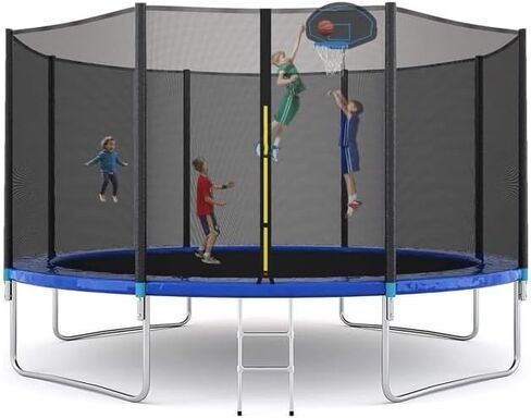 Tranpoline 1500LBS 16 FT Tranpoline لـ 7-10 أطفال وكبار، Tranpoline خارجي مقاوم للرياح مع شبكة مغلقة، طوق كرة السلة، سهل التركيب ويدوم لفترة طويلة - معتمد من ASTM in Kuwait