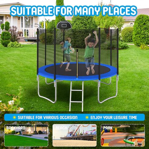 Tranpoline 1500LBS 16 FT Tranpoline لـ 7-10 أطفال وكبار، Tranpoline خارجي مقاوم للرياح مع شبكة مغلقة، طوق كرة السلة، سهل التركيب ويدوم لفترة طويلة - معتمد من ASTM in Kuwait