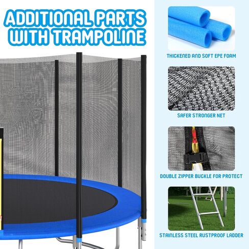 Tranpoline 1500LBS 16 FT Tranpoline لـ 7-10 أطفال وكبار، Tranpoline خارجي مقاوم للرياح مع شبكة مغلقة، طوق كرة السلة، سهل التركيب ويدوم لفترة طويلة - معتمد من ASTM in Kuwait