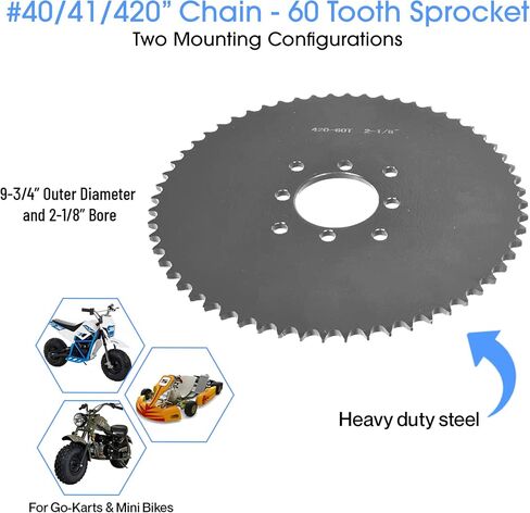 ضرس فولاذي بسلسلة 60 سنًا من AlveyTech #40/41/420 - قطع بديلة لعربة Go-Kart، والدراجات الترابية الصغيرة، وATV، و4 عجلات رباعية، وعربات طاقة الغاز، وملحقات دراجة الحفرة، وتجويف 2-1/8 بوصة 1/2 بوصة Pitch DIY قم بتثبيت حزمة واحدة in Saudi Arabia