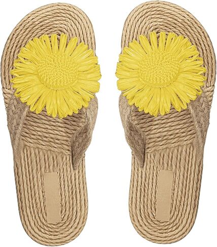 SHENHE Women's Flower Decor Summer Linen Flip Flops Beach Vacation Flat Sandals in Saudi Arabia